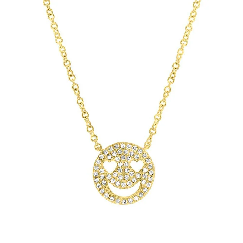 Antique Necklaces For Collectors-14K Yellow Gold Diamond Smiley Face Necklace