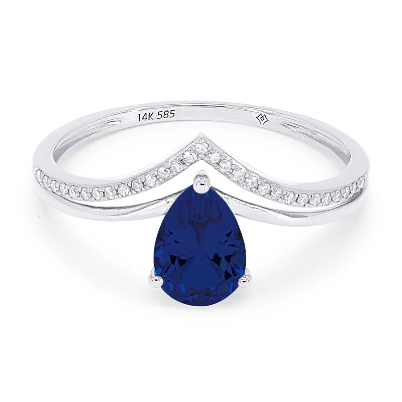 Stunning Sapphire Rings For Weddings-WHITE GOLD PEAR SHAPED LAB GROWN SAPPHIRE FASHION RING, .07 CT TW