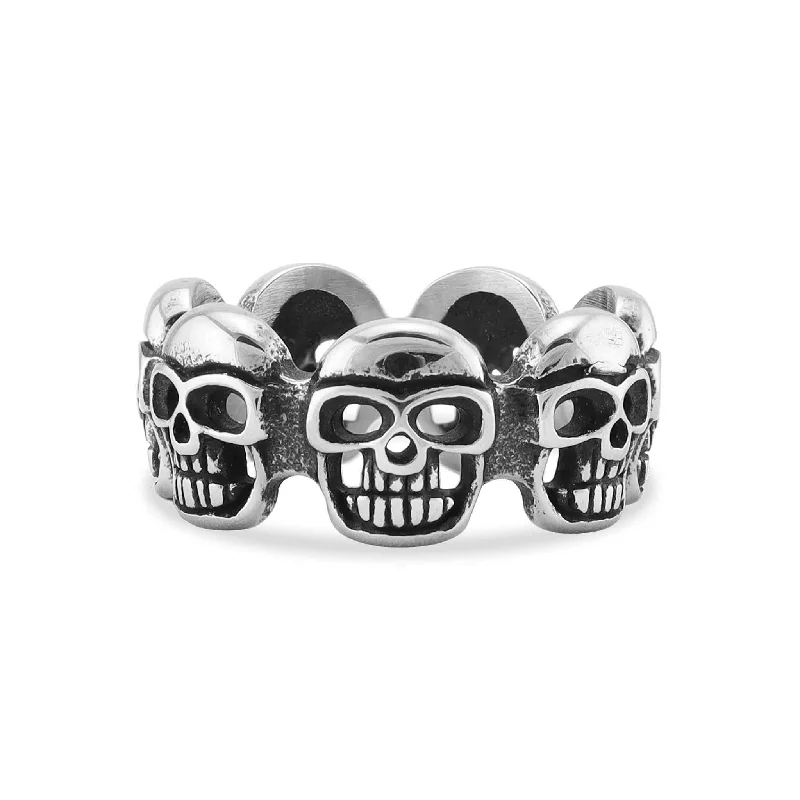 Luxury Engagement Rings For Proposal-Stainless Steel Polished Multi Skull Ring / SCR3041