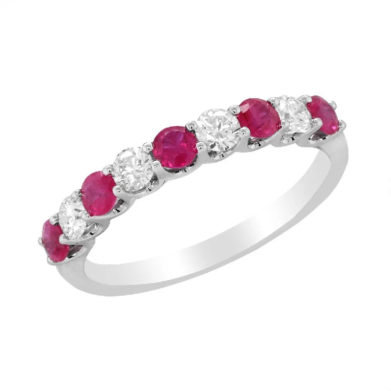 Colorful Gem Rings For Bold Fashion-WHITE GOLD FASHION RING WITH RUBIES AND DIAMONDS, .36 CT TW