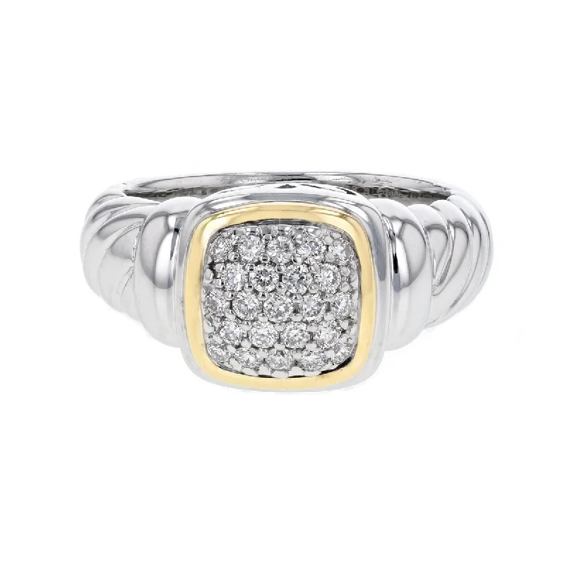 Unique Engagement Rings For Bold Brides-STERLING SILVER AND GOLD FASHION RING WITH DIAMOND CLUSTER SETTING, .33 CT TW