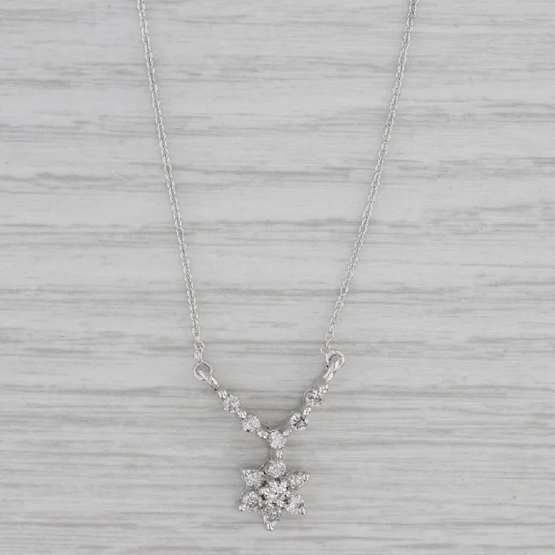 Silver Choker Necklaces For Fashion Statement-0.36ctw Diamond Cluster Flower Y Necklace 14k White Gold 19.25" Cable Chain