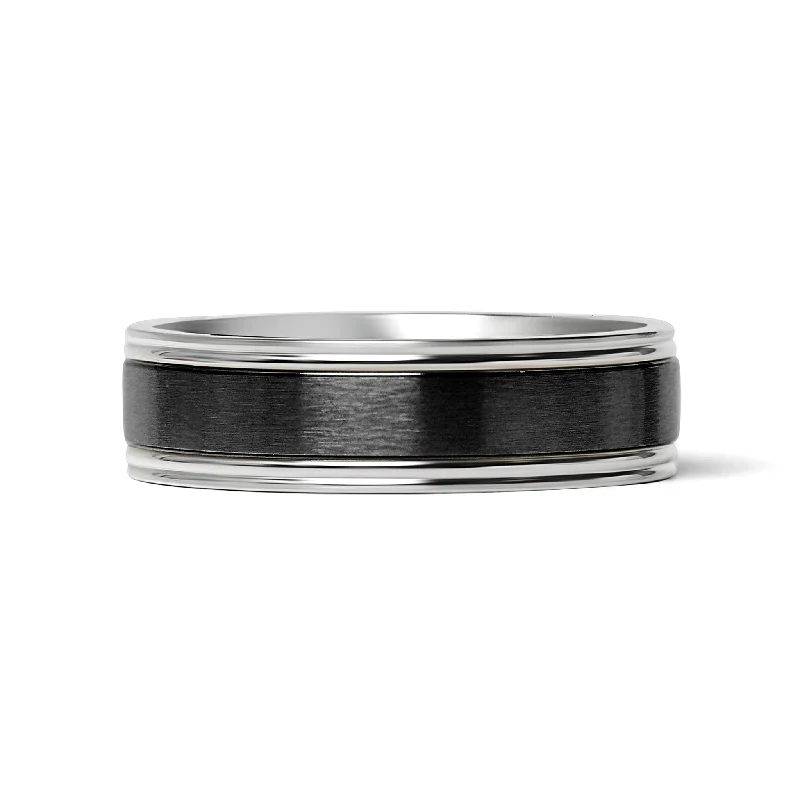 Bold Silver Rings For Fashion Lovers-Black Center Polished Stainless Steel Ring / CFR7028