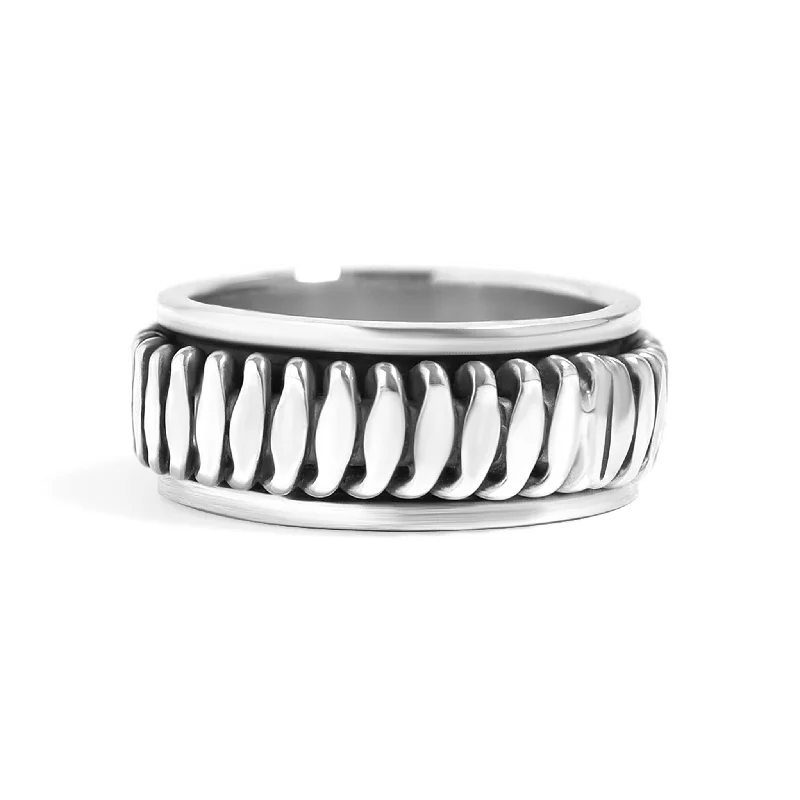 Customizable Promise Rings For Couples-Sterling Silver Banded Spinner Ring / SSR0052