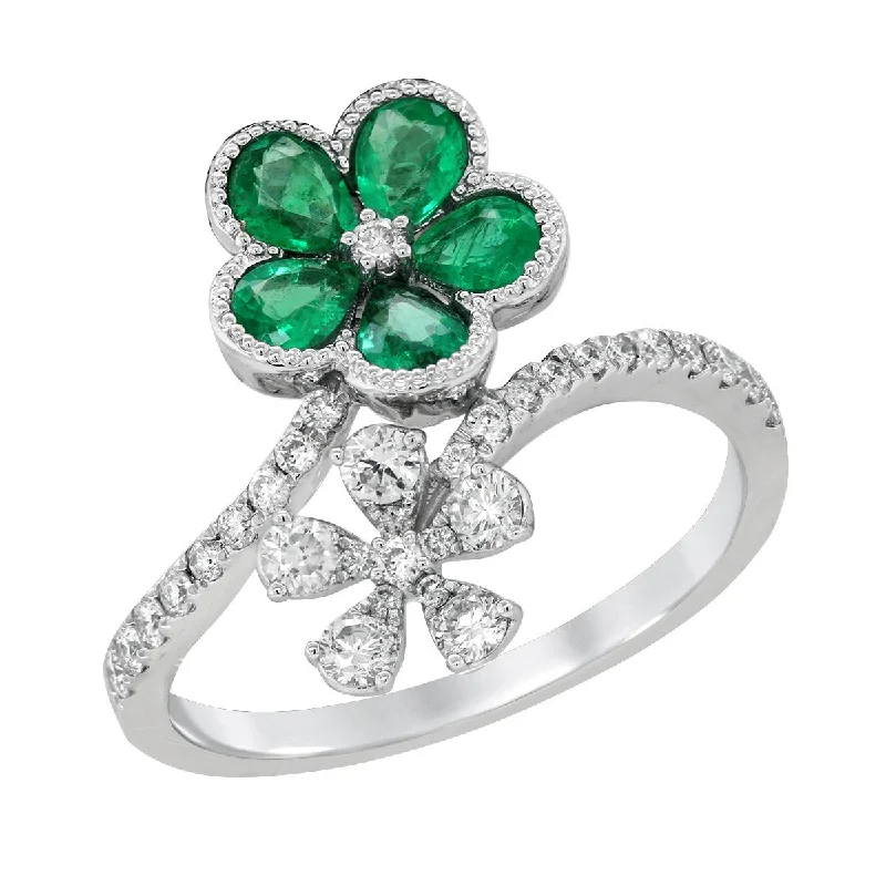 Fashionable Gold Rings For Trendy Look-EMERALD AND DIAMOND SPRING FLOWER RING, .39 CT TW