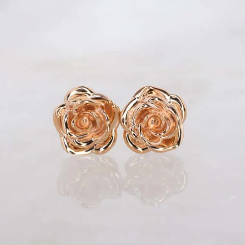 Sweetheart Earrings For Valentine's Day-14K GOLD ROSE STUDS 7m FLORAL EARRINGS BOTANICAL FLOWER MINIMALIST VINTAGE STYLE