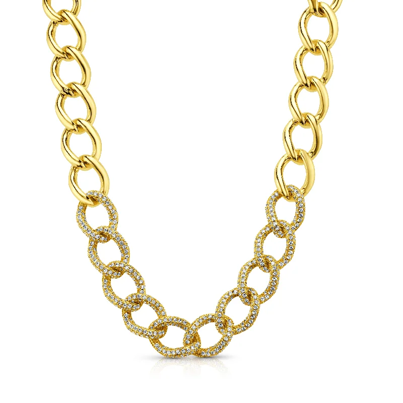 Simple Gold Necklaces For Daily Fashion-BOLD LINK CZ CHAIN NECKLACE, GOLD