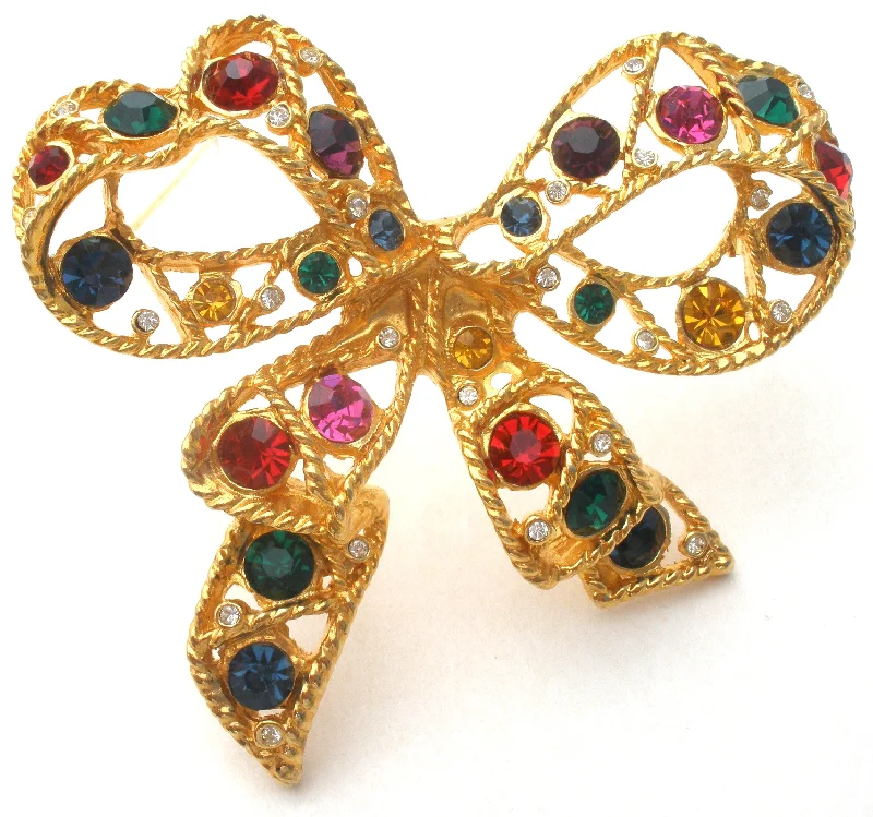 Cute Heart Brooch For Women-Multi Color Rhinestone Bow Brooch Pin Vintage