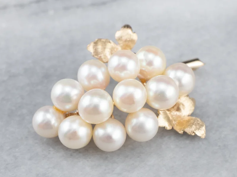 Fashionable Brooch For Special Occasions-Gold Cultured Pearl Grape Bunch Brooch