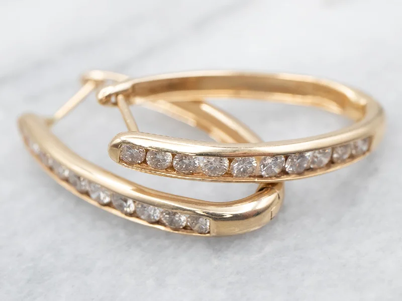 Fashion Earrings For Glamorous Looks-Diamond Oval Hoop Earrings in Gold