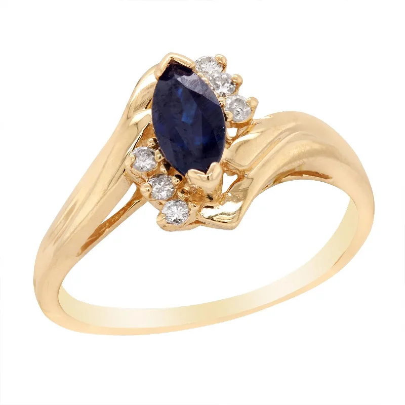 Trendy Stackable Rings For Fashionistas-MARQUISE SAPPHIRE AND DIAMOND RING