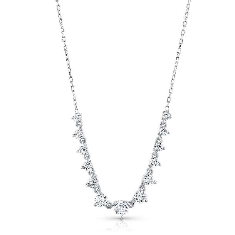 Trendy Pendant Necklaces For Fashion-Forward-SOLITARE STRAND CZ NECKLACE, SILVER