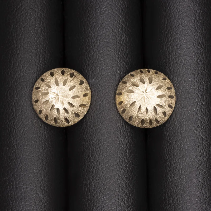 Statement Earrings For Fashion Week-VINTAGE 14k YELLOW GOLD BUTTON STUD EARRINGS HAMMER BRUSH FINISH TEXTURE ESTATE