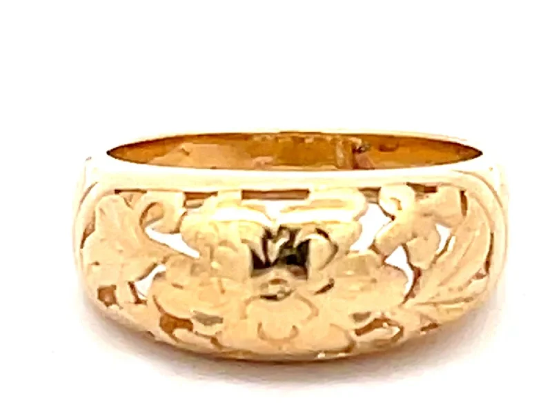 Affordable Diamond Rings-Mings Chrysanthemum Cutout Band Ring in 14k Yellow Gold size 4.5