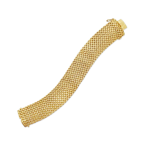 High Fashion Bracelets For Women-Yellow Gold Mesh Estate Bracelet