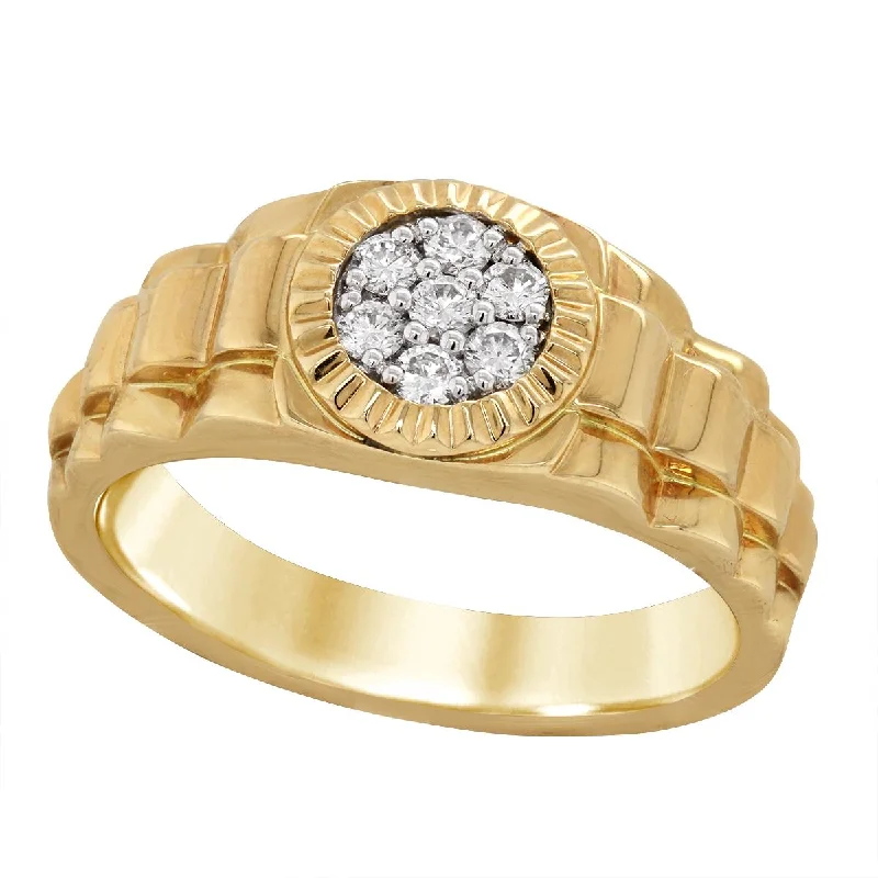 Luxury Gemstone Rings For Fashion Statements-MEN'S YELLOW GOLD ROLEX-STYLE RING WITH CLUSTER DIAMOND SETTING, .26 CT TW