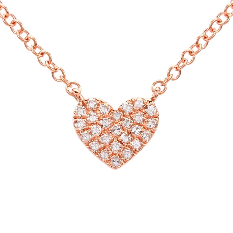 Vintage Necklace For Antique Lovers-14k Rose Gold Diamond Pave Heart Necklace