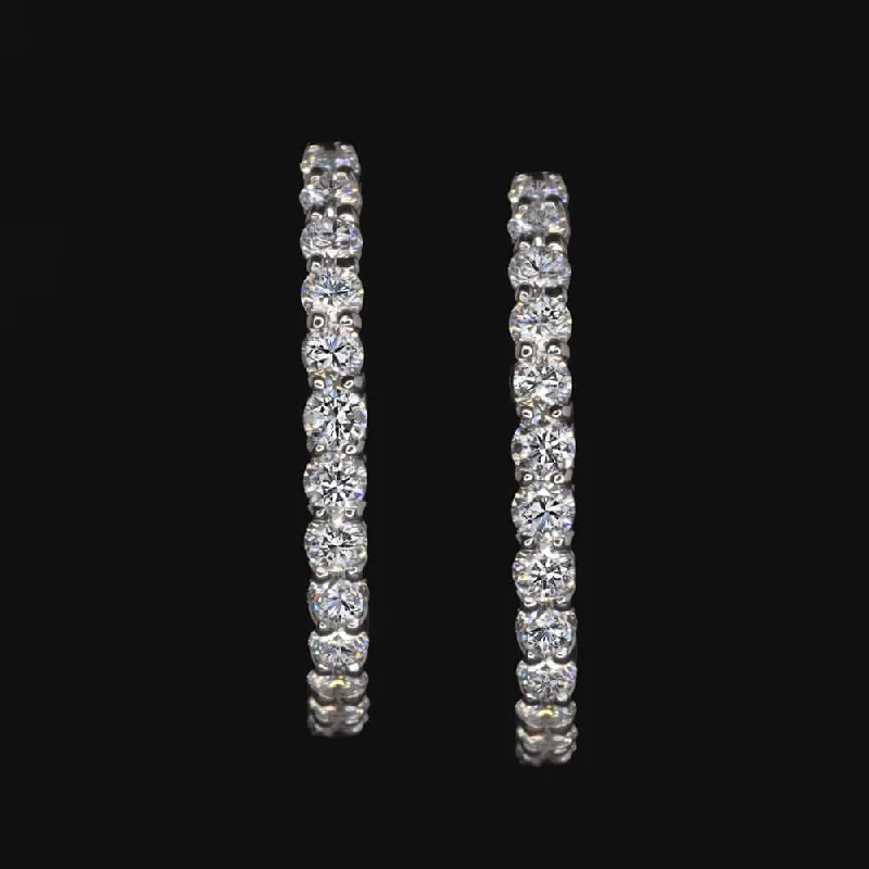 Classic Stud Earrings For Daily Wear-1.63ct LAB CREATED DIAMOND HOOP EARRINGS 25mm 14k WHITE GOLD CLASSIC GROWN ROUND