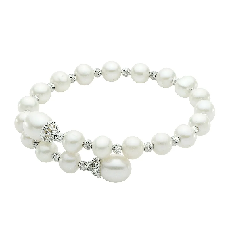 Bangles For Winter Weddings-8" Pearl Wrap Style Bangle in Silver by Imperial Pearl