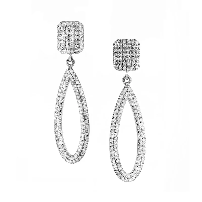 Dangle Earrings For Bridesmaids-Diamond Shield Open Pear Drop Earrings  E0000622