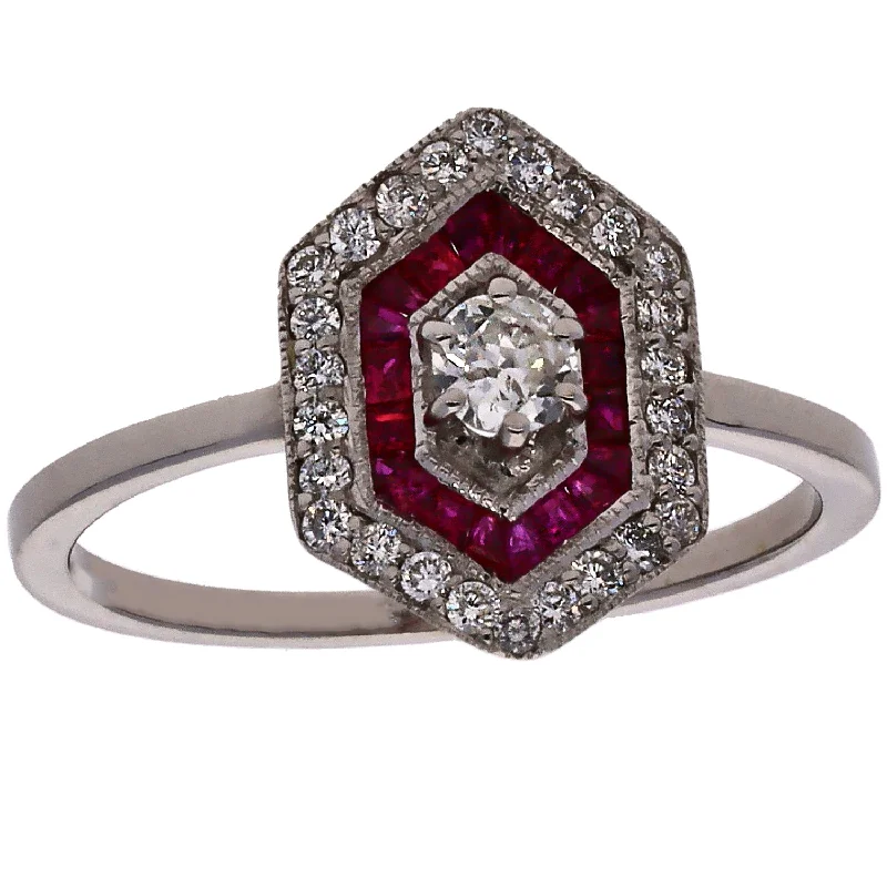 Vintage Style Gold Rings For Weddings-14K White Gold Ruby & Diamond Fashion and Engagement Ring