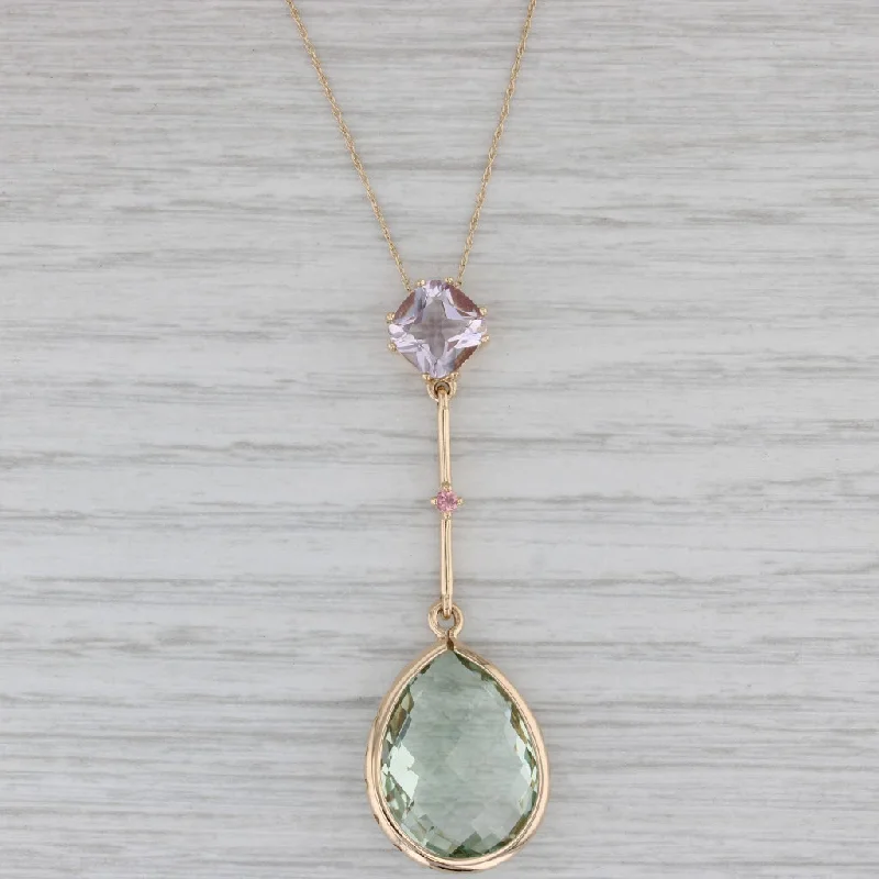 Simple Pendant Necklaces For Casual Wear-15.30ctw Prasiolite Green Amethyst Rose Quartz Pendant Necklace 14k Gold 18.75"