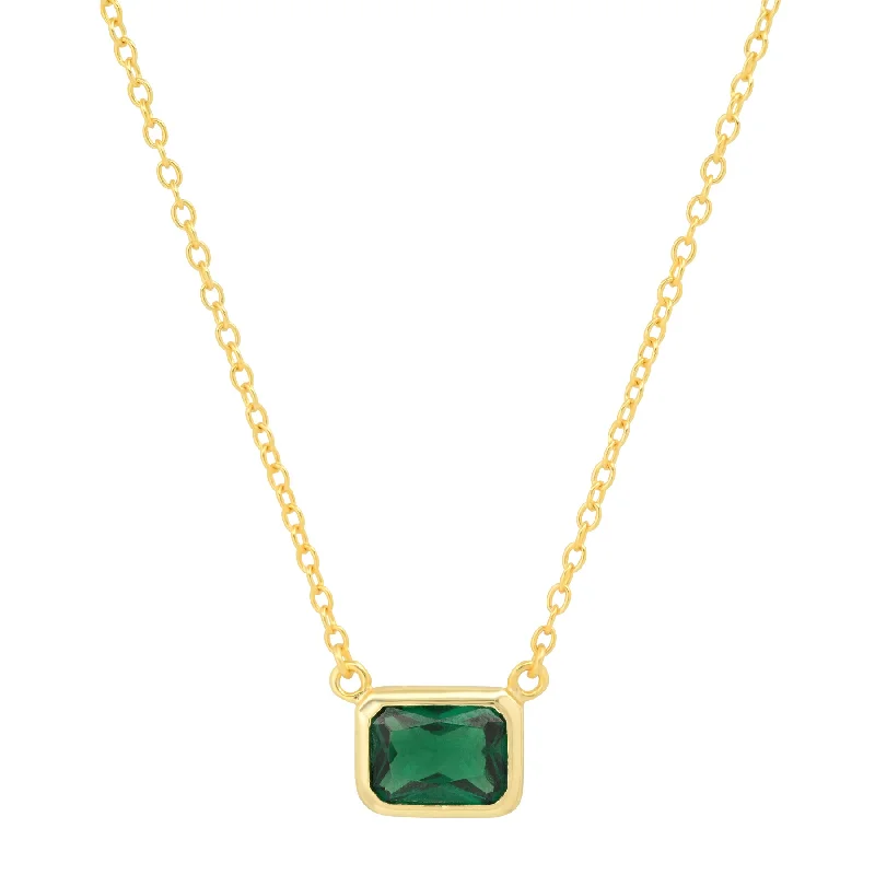 Crystal Beaded Necklaces For Casual Look-SOLITAIRE EMERALD NECKLACE, GREEN