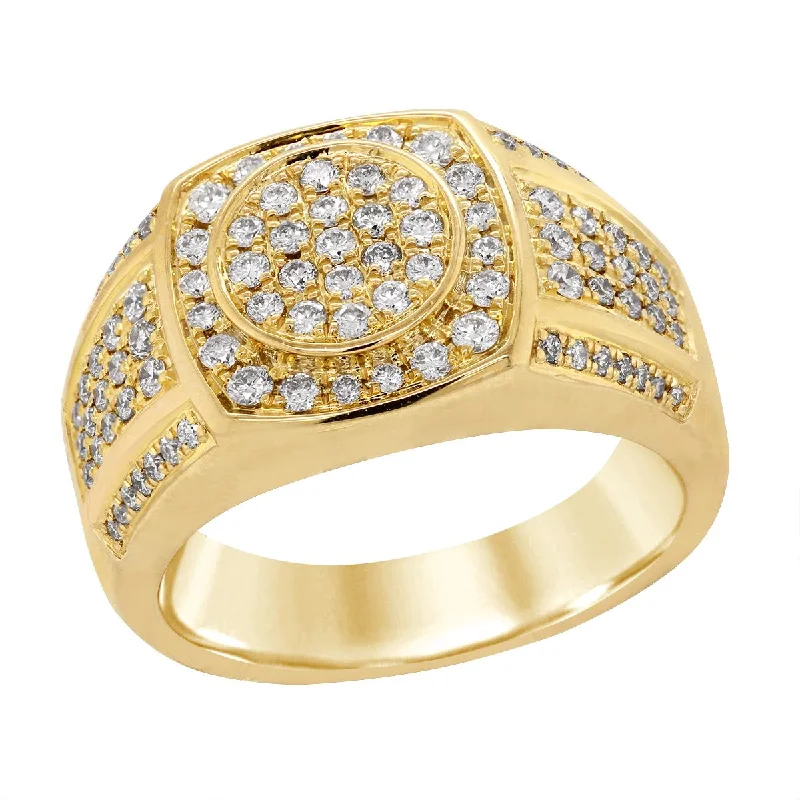 Designer Wedding Rings For Couples-MEN'S YELLOW GOLD DIAMOND FASHION RING, .95 CT TW