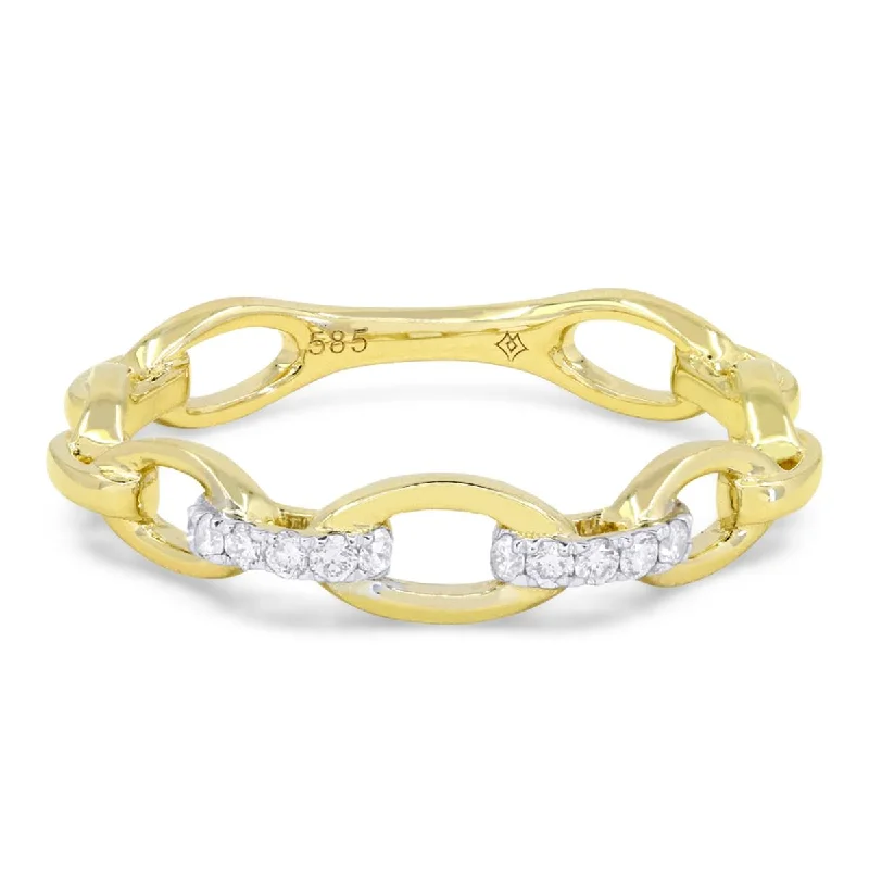 Luxury Diamond Rings For Anniversary Gifts-YELLOW GOLD CHAIN LINK STYLE DIAMOND FASHION RING, .12 CT TW