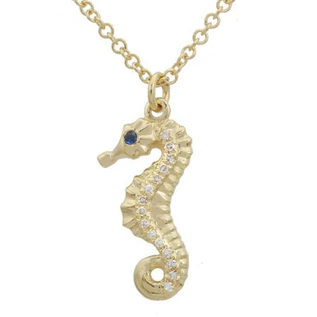 Unique Amethyst Necklaces For Special Moments-14K Yellow Gold Seahorse Pendant