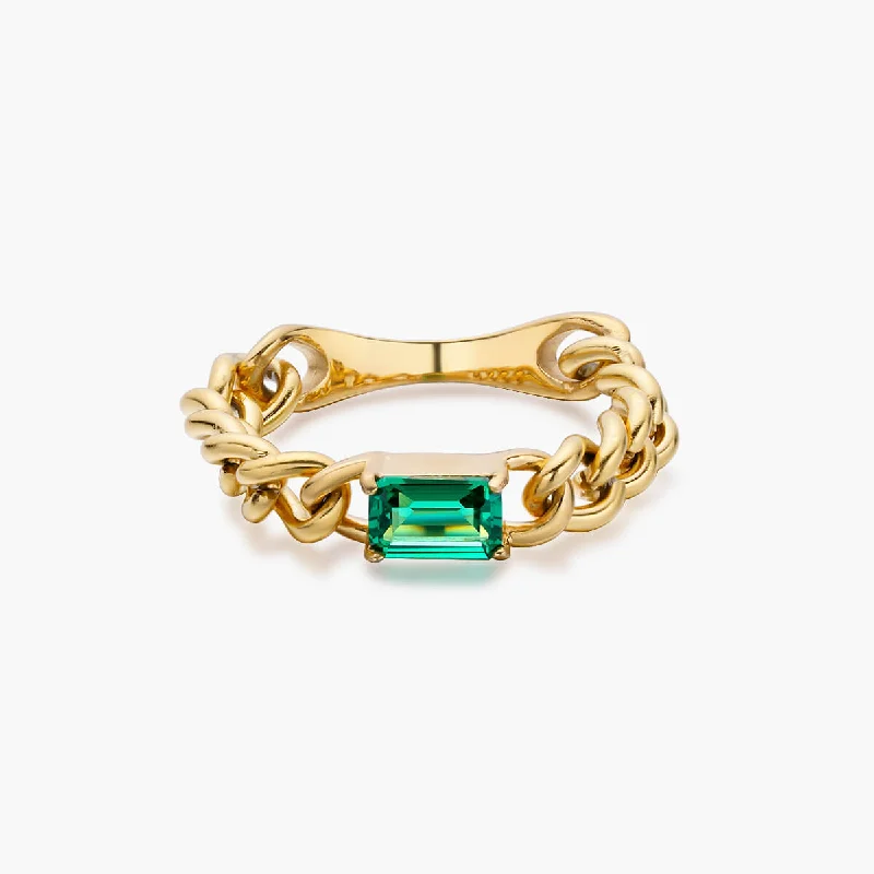 Adjustable Fashion Rings For Comfortable Wear-Green Emerald-cut Chain Ring