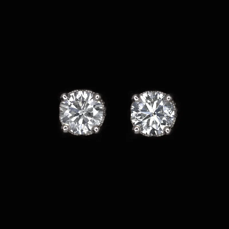 Unique Earrings For Special Anniversaries-0.72c F-G EXCELLENT CUT NATURAL DIAMOND STUD EARRINGS VINTAGE STYLE WHITE GOLD