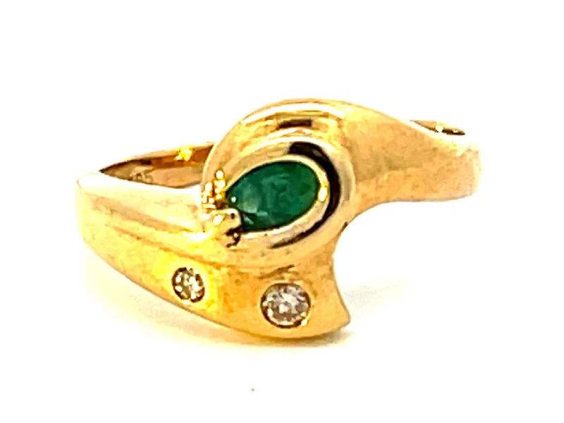 Unique Wedding Rings For Couples-Emerald and Diamond Band Ring in 14k Yellow Gold