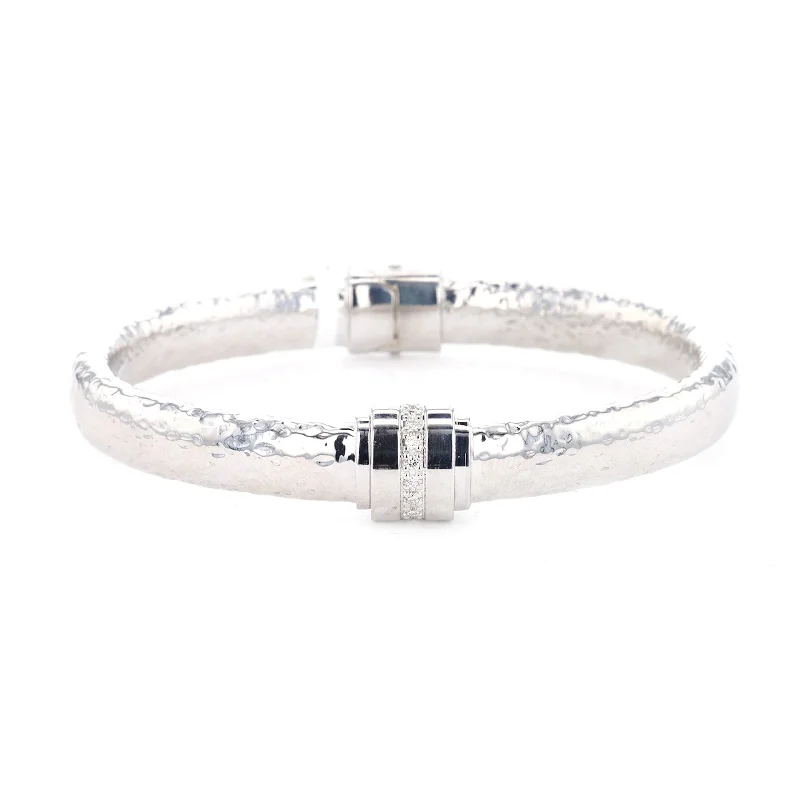 Bangles For Office Use-0.12 ctw Diamond Hammered Bangle Bracelet