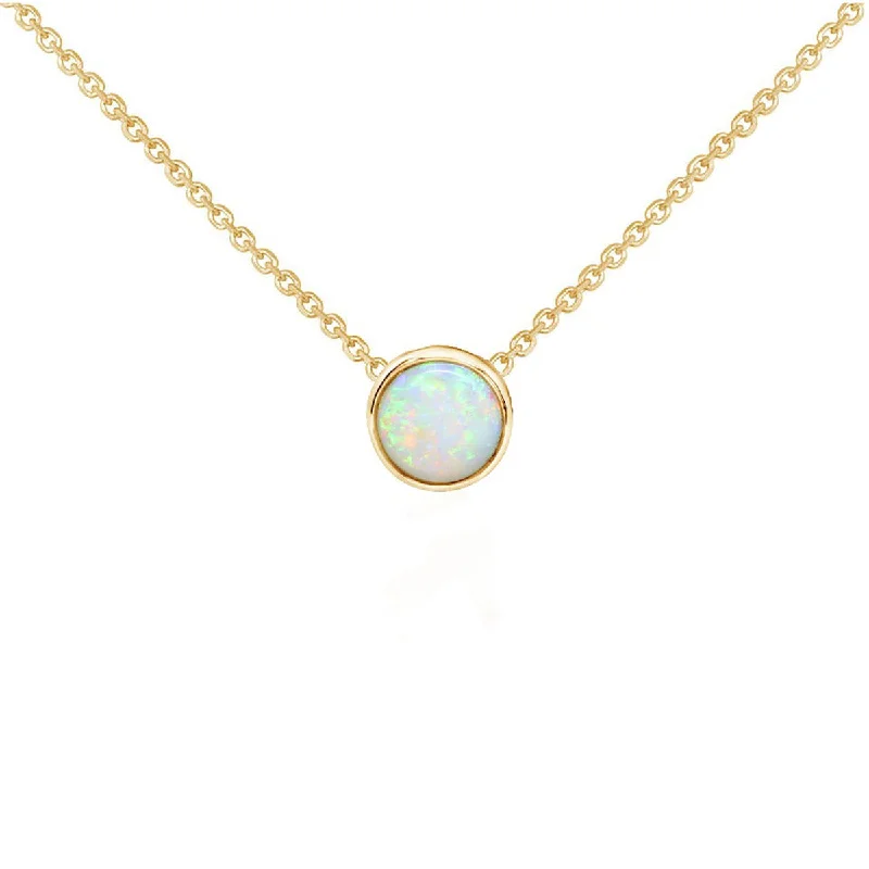 Chunky Gold Necklaces For Statement Look-14K Yellow Gold Cabochon Australian Opal Necklace