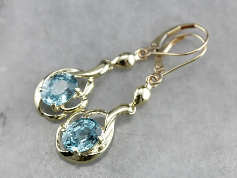 Colorful Gemstone Earrings-Retro Blue Zircon Drop Earrings