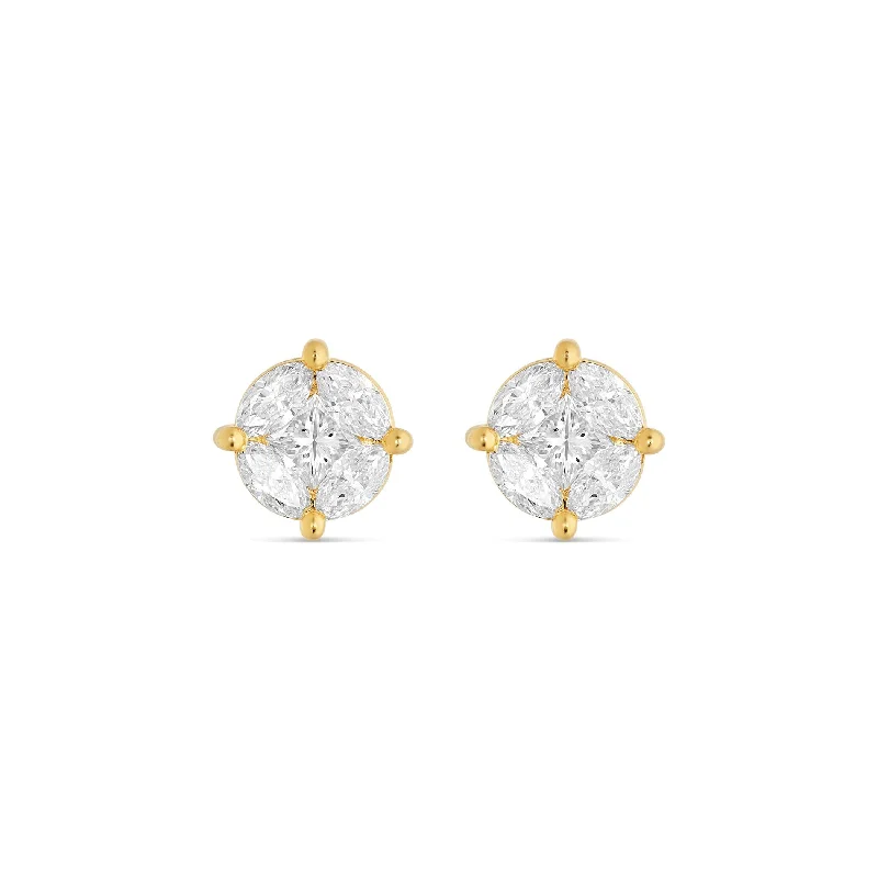 Bridal Earrings For Destination Weddings-10k Unique Diamond Earrings with Marquise and Round Cut Diamonds