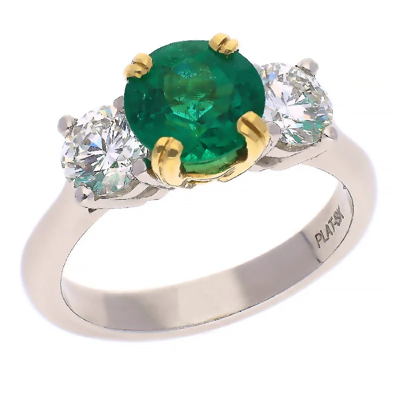 Customizable Promise Rings For Couples-18K Yellow Gold and Platinum Emerald and Diamond Ring