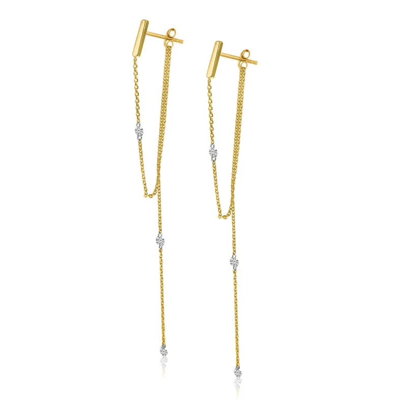 Wedding Earrings For Bridesmaids-PIERCED DIAMOND CHAIN EARRINGS E9995