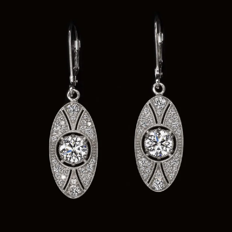 Wedding Earrings For Brides To Be-1.55ct LAB GROWN DIAMOND DANGLE EARRINGS VINTAGE STYLE EDWARDIAN INSPIRED DROP