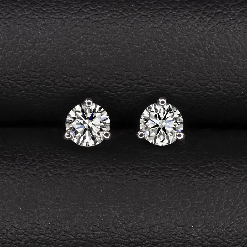 Elegant Drop Earrings For Formal Occasions-NATURAL DIAMOND STUD EARRINGS 0.67ct ROUND BRILLIANT CUT 14k WHITE GOLD CLASSIC