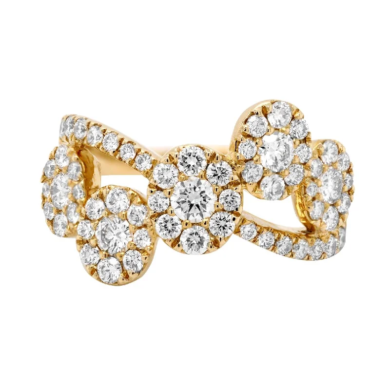 Luxury Platinum Rings For Elegant Look-UNIQUE YELLOW GOLD FASHION RING WITH CLUSTER SET DIAMONDS, 1.41 CT TW