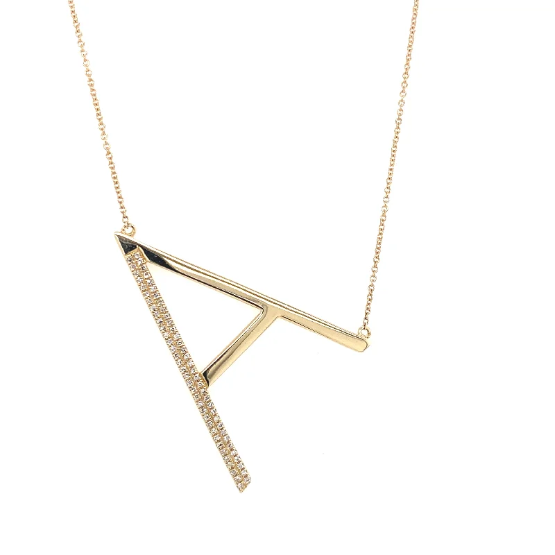 Trendy Necklaces For Fashion Lovers-14K Yellow Gold Diamond Extra Large Pave Initial Necklace