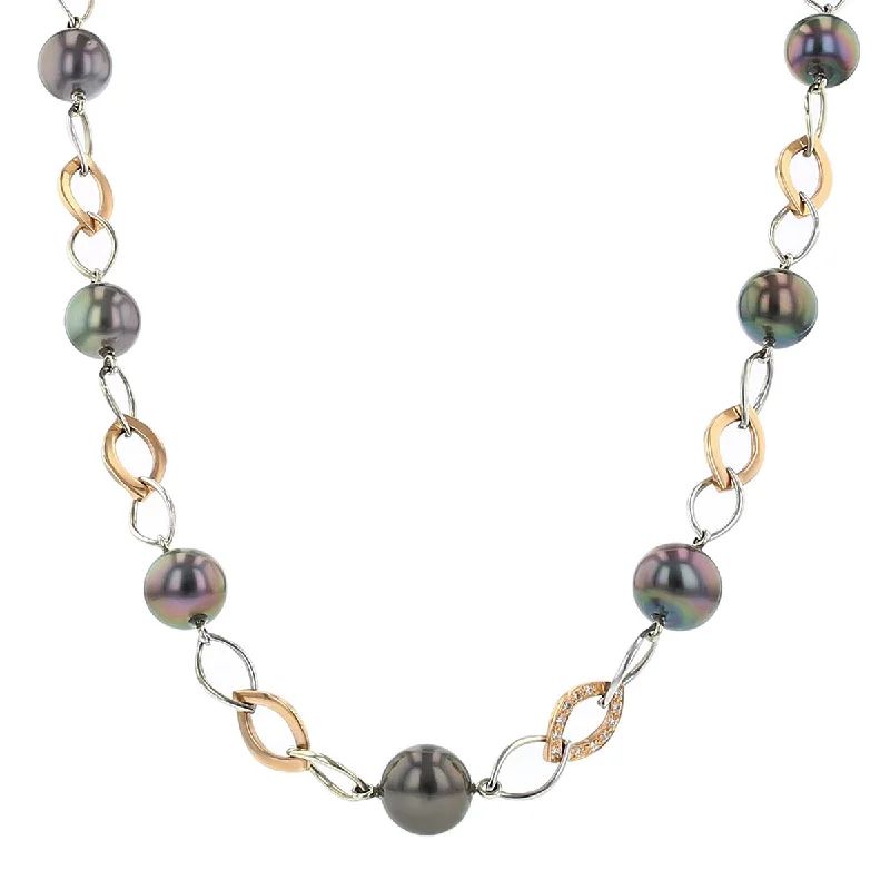 Rose Gold Necklaces For Elegant Look-14K Gold Tahitian Pearl and Diamond Link Necklace