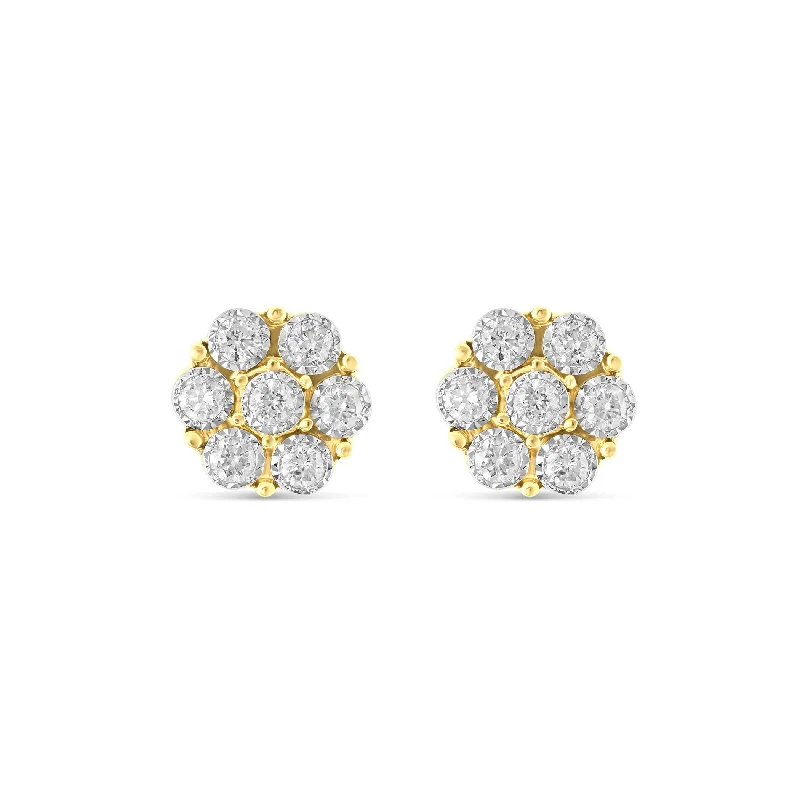 Exclusive Earrings For Anniversary Celebrations-0.20 ct Yellow Gold Flower Stud Bezel Set Diamond Earrings