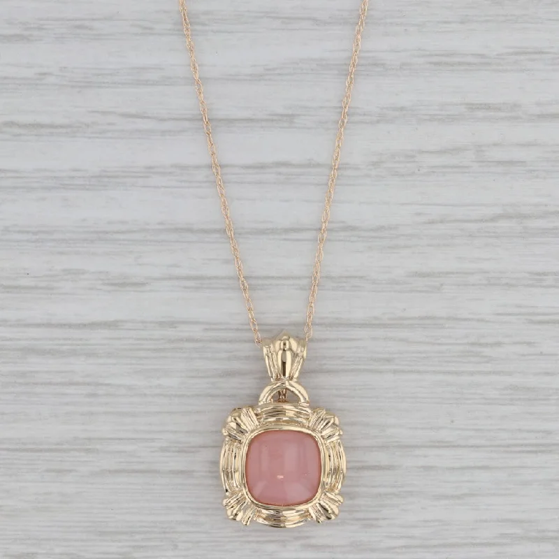 Customizable Gold Necklaces For Special Gifts-Pink Common Opal Pendant Necklace 14k Yellow Gold 18" Rope Chain