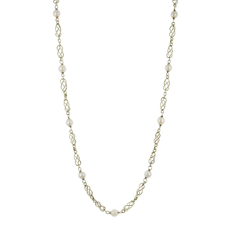 Luxury Necklaces For Elegant Events-14K Yellow Gold Freshwater Pearl and Link Necklace