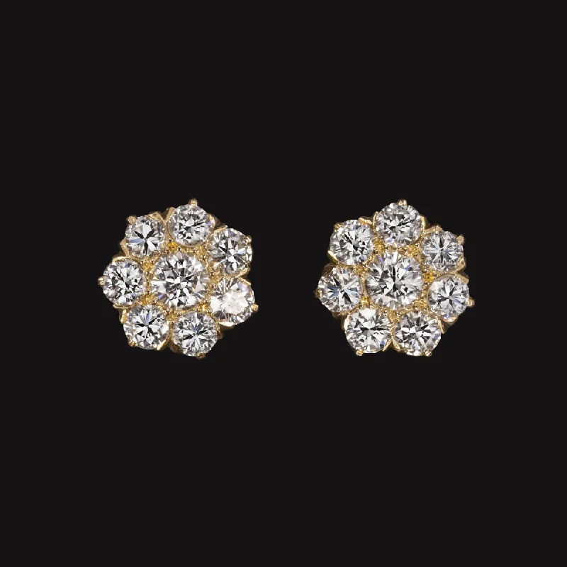 Cool Dangle Earrings For Trendy Styles-1.64ct DIAMOND CLUSTER STUD EARRINGS E-F VS ROUND CUT 18k YELLOW GOLD ESTATE