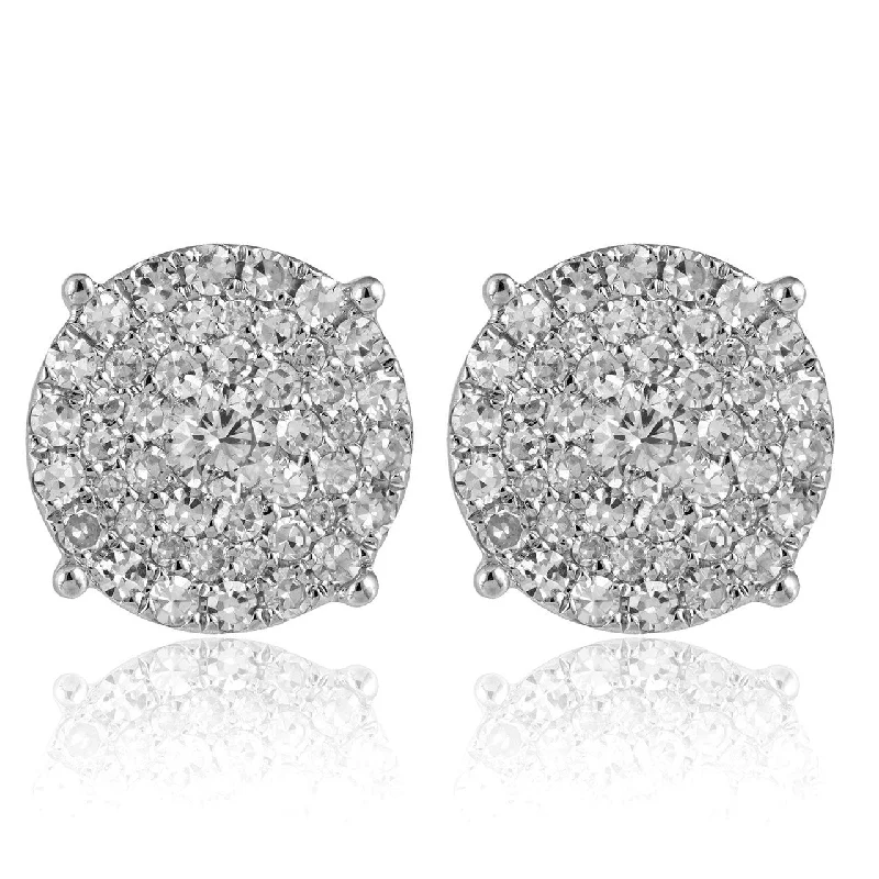 Colorful Drop Earrings For Evening Parties-14k White Gold .77ct Diamond Cluster Stud Earrings