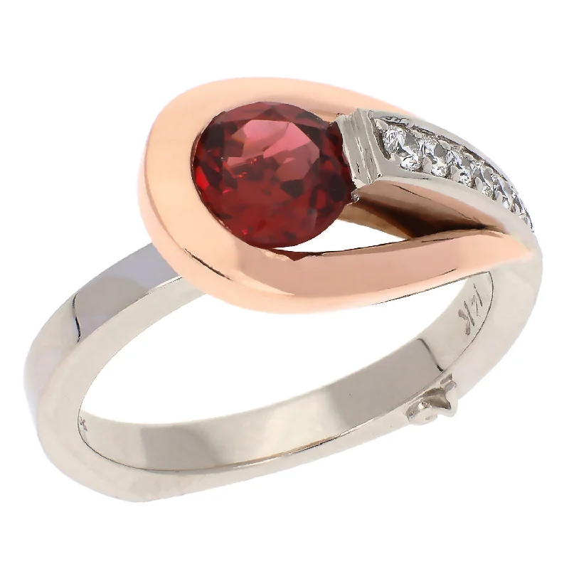 Beautiful Wedding Bands For Men-Ancora Design 14K White and Rose Gold Garnet and Diamond Ring